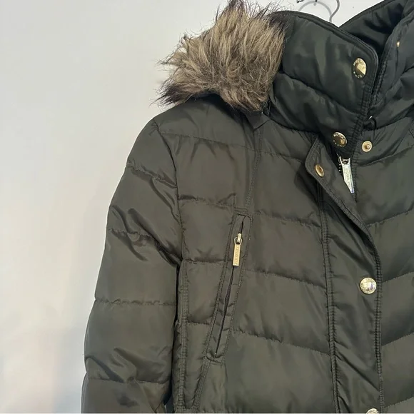 Michael Kors Coat Olive Green Faux Fur Hood Women's Medium - Picture 13 of 13